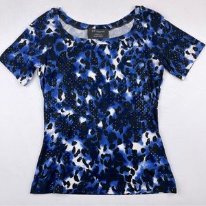 ST. JOHN NORDSTROM EXCLUSIVE CAVIAR MULTI BLOUSE TOP SPARKLES BLUE BLACK NWT
